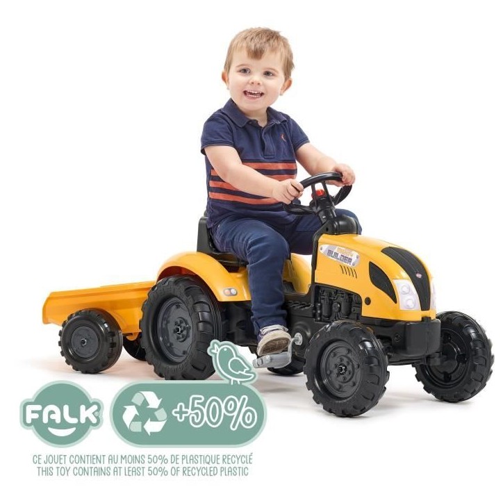 Tracteur a pédales Mighty Builder - FALK - Avec remorque - 100% Fabriqué en France - Au moins 50% de plastique recyclé - Des Tracteur a pédales Mighty Builder - FALK - Avec remorque - 100% Fabriqué en France - Au moins 50% de plastique recyclé - Des