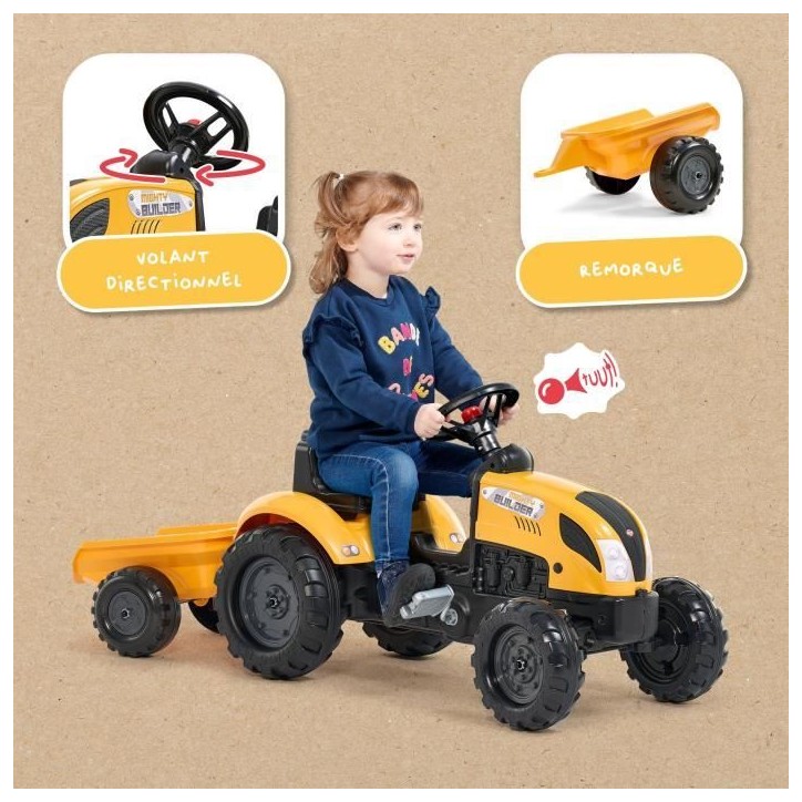 Tracteur a pédales Mighty Builder - FALK - Avec remorque - 100% Fabriqué en France - Au moins 50% de plastique recyclé - Des Tracteur a pédales Mighty Builder - FALK - Avec remorque - 100% Fabriqué en France - Au moins 50% de plastique recyclé - Des