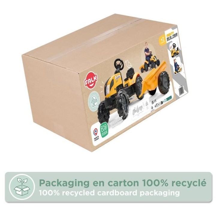 Tracteur a pédales Mighty Builder - FALK - Avec remorque - 100% Fabriqué en France - Au moins 50% de plastique recyclé - Des Tracteur a pédales Mighty Builder - FALK - Avec remorque - 100% Fabriqué en France - Au moins 50% de plastique recyclé - Des