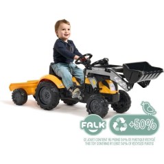 Tracteur a pédales Mighty Builder - FALK - Avec remorque - Jaune - 100% Fabriqué en France - 50% de plastique recyclé - Des 2