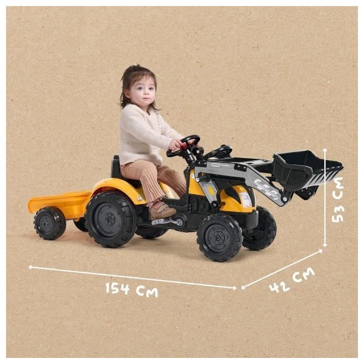 Tracteur a pédales Mighty Builder - FALK - Avec remorque - Jaune - 100% Fabriqué en France - 50% de plastique recyclé - Des 2 Tracteur a pédales Mighty Builder - FALK - Avec remorque - Jaune - 100% Fabriqué en France - 50% de plastique recyclé - Des 2