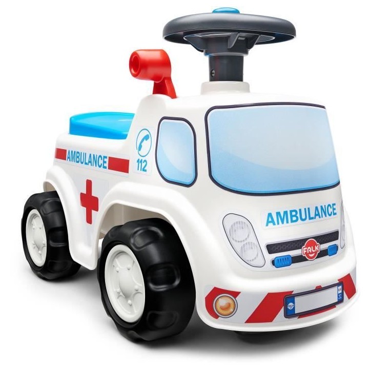 Porteur Ambulance - FALK - Avec assise ouvrante et volant directionnel avec klaxon - Rouge - 100% Fabriqué en France - Des 12 m