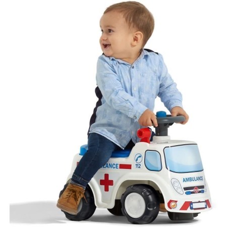 Porteur Ambulance - FALK - Avec assise ouvrante et volant directionnel avec klaxon - Rouge - 100% Fabriqué en France - Des 12 m