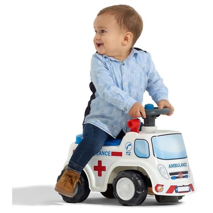 Porteur Ambulance - FALK - Avec assise ouvrante et volant directionnel avec klaxon - Rouge - 100% Fabriqué en France - Des 12 m