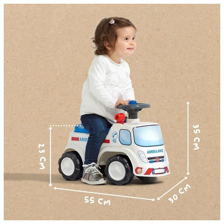 Porteur Ambulance - FALK - Avec assise ouvrante et volant directionnel avec klaxon - Rouge - 100% Fabriqué en France - Des 12 m