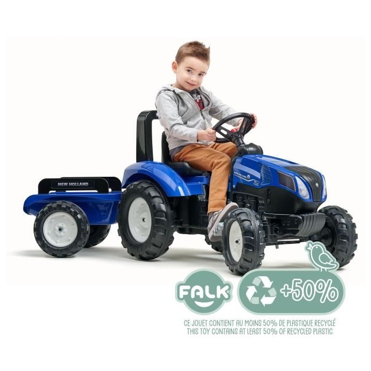 Tracteur a pédales New Holland - FALK - Volant directionnel et Remorque - Fabriqué en France - 60% de plastique recyclé - Des Tracteur a pédales New Holland - FALK - Volant directionnel et Remorque - Fabriqué en France - 60% de plastique recyclé - Des