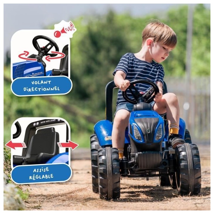 Tracteur a pédales New Holland - FALK - Volant directionnel et Remorque - Fabriqué en France - 60% de plastique recyclé - Des Tracteur a pédales New Holland - FALK - Volant directionnel et Remorque - Fabriqué en France - 60% de plastique recyclé - Des