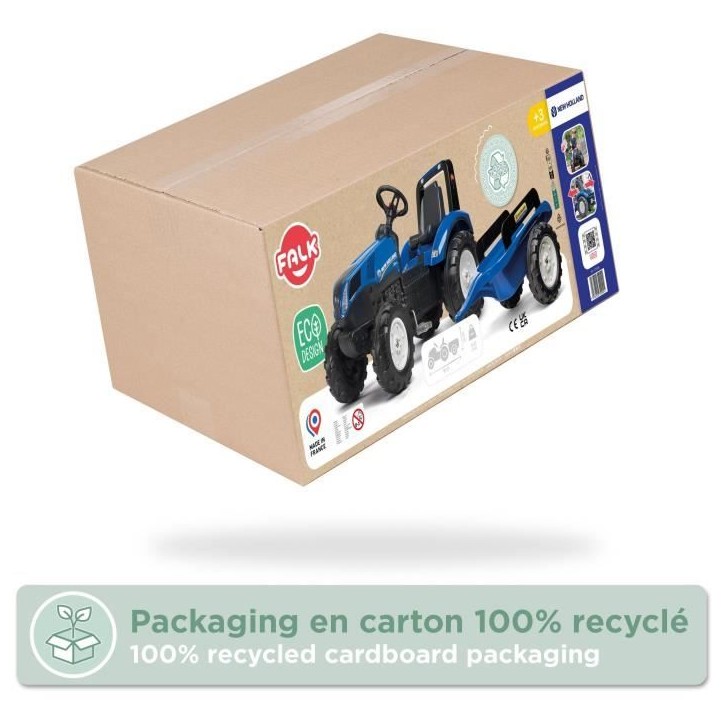 Tracteur a pédales New Holland - FALK - Volant directionnel et Remorque - Fabriqué en France - 60% de plastique recyclé - Des Tracteur a pédales New Holland - FALK - Volant directionnel et Remorque - Fabriqué en France - 60% de plastique recyclé - Des
