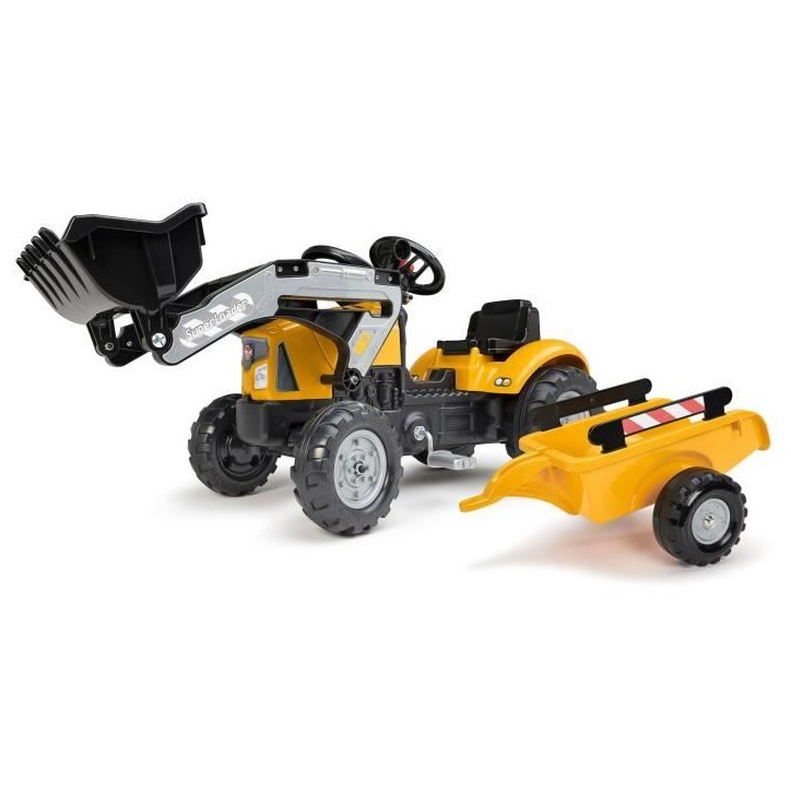 Tractopelle a pédales SuperBuilder - FALK - Volant directionnel, Remorque - Fabriqué en France, 40% de plastique recyclé - De Tractopelle a pédales SuperBuilder - FALK - Volant directionnel, Remorque - Fabriqué en France, 40% de plastique recyclé - De