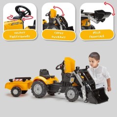 Tractopelle a pédales SuperBuilder - FALK - Volant directionnel, Remo