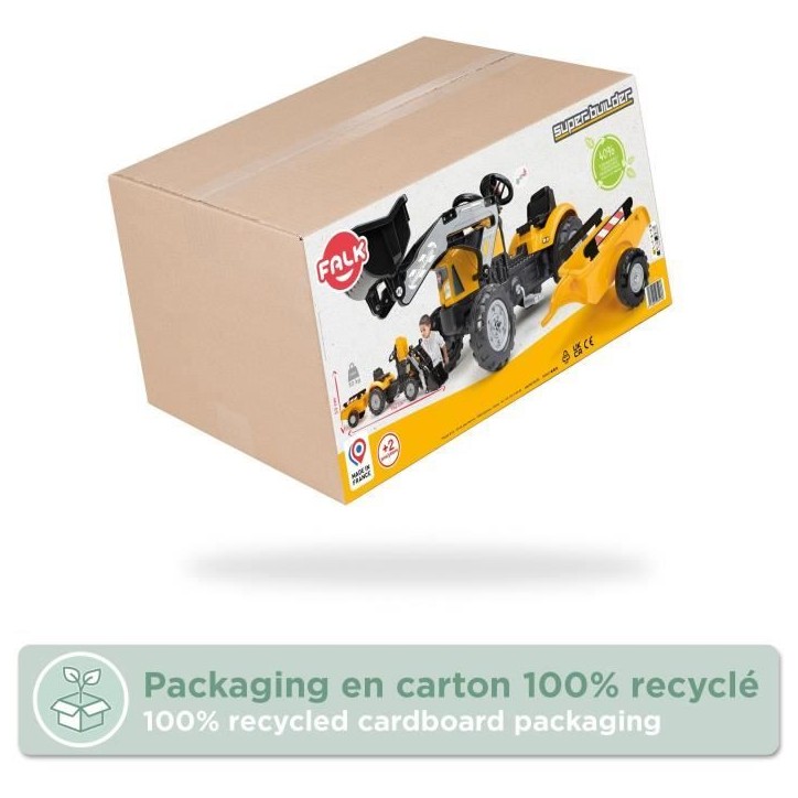 Tractopelle a pédales SuperBuilder - FALK - Volant directionnel, Remorque - Fabriqué en France, 40% de plastique recyclé - De Tractopelle a pédales SuperBuilder - FALK - Volant directionnel, Remorque - Fabriqué en France, 40% de plastique recyclé - De
