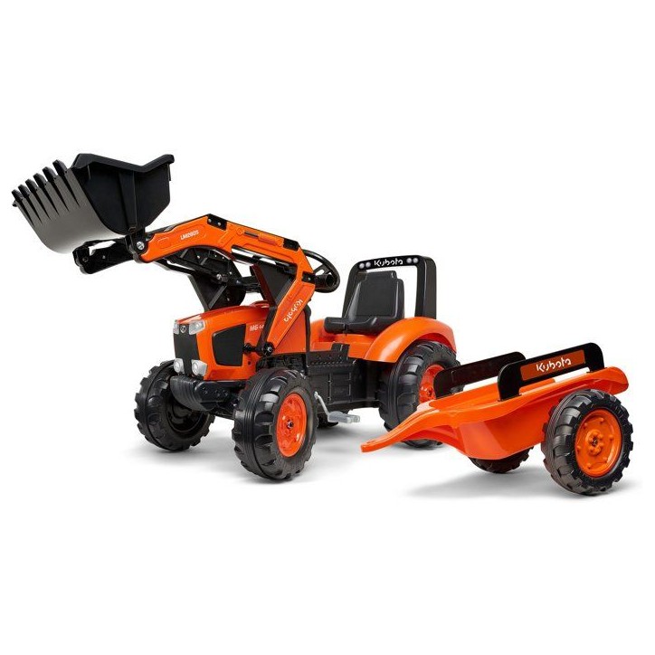 Tractopelle a pédales - FALK - Kubota - Avec remorque - Des 3 ans - 100% Fabriqué en France - Au moins 50% de plastique recycl Tractopelle a pédales - FALK - Kubota - Avec remorque - Des 3 ans - 100% Fabriqué en France - Au moins 50% de plastique recycl