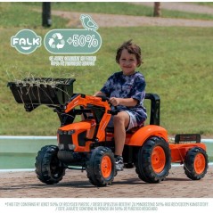 Tractopelle a pédales - FALK - Kubota - Avec remorque - Des 3 ans - 100% Fabriqué en France - Au moins 50% de plastique recycl
