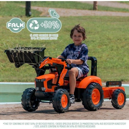 Tractopelle a pédales - FALK - Kubota - Avec remorque - Des 3 ans - 100% Fabriqué en France - Au moins 50% de plastique recycl