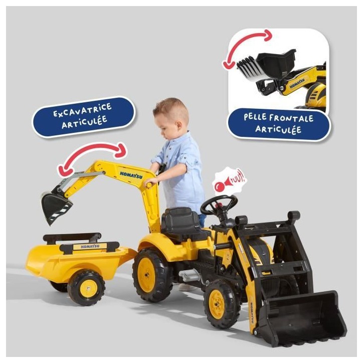 Tractopelle a pédales Komatsu - FALK - Pelle frontale & Excavatrice - 100% Fabriqué en France - 30% de plastique recyclé - De Tractopelle a pédales Komatsu - FALK - Pelle frontale & Excavatrice - 100% Fabriqué en France - 30% de plastique recyclé - De