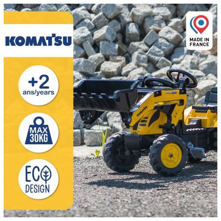 Tractopelle a pédales Komatsu - FALK - Pelle frontale & Excavatrice - 100% Fabriqué en France - 30% de plastique recyclé - De Tractopelle a pédales Komatsu - FALK - Pelle frontale & Excavatrice - 100% Fabriqué en France - 30% de plastique recyclé - De