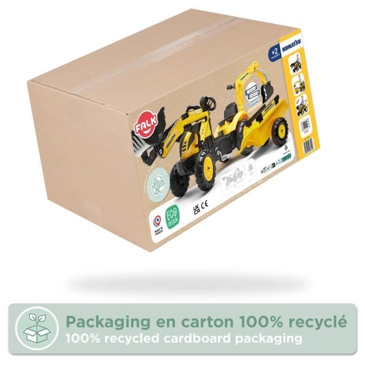 Tractopelle a pédales Komatsu - FALK - Pelle frontale & Excavatrice - 100% Fabriqué en France - 30% de plastique recyclé - De Tractopelle a pédales Komatsu - FALK - Pelle frontale & Excavatrice - 100% Fabriqué en France - 30% de plastique recyclé - De