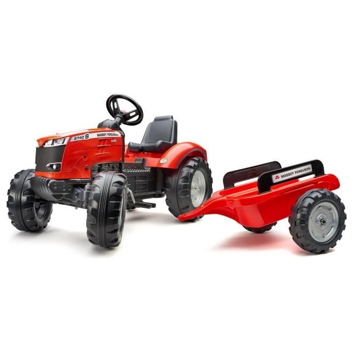 Tracteur a pédales Massey Ferguson - FALK - Volant directionnel, Remorque - Fabriqué en France - 60% de plastique recyclé, De Tracteur a pédales Massey Ferguson - FALK - Volant directionnel, Remorque - Fabriqué en France - 60% de plastique recyclé, De