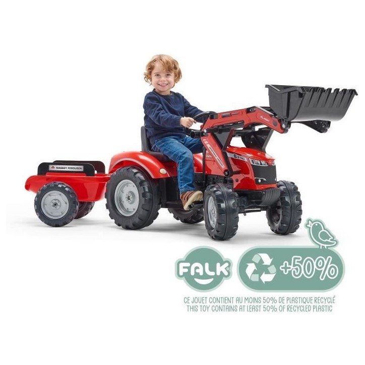 Tractopelle a pédales Massey Ferguson - FALK -Pelle frontale et Remorque - Fabriqué en France - 50% de plastique recyclé - De Tractopelle a pédales Massey Ferguson - FALK -Pelle frontale et Remorque - Fabriqué en France - 50% de plastique recyclé - De