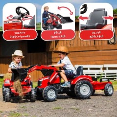 Tractopelle a pédales Massey Ferguson - FALK -Pelle frontale et Remor