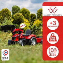 Tractopelle a pédales Massey Ferguson - FALK -Pelle frontale et Remor