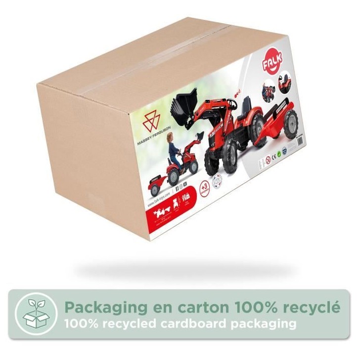 Tractopelle a pédales Massey Ferguson - FALK -Pelle frontale et Remorque - Fabriqué en France - 50% de plastique recyclé - De Tractopelle a pédales Massey Ferguson - FALK -Pelle frontale et Remorque - Fabriqué en France - 50% de plastique recyclé - De
