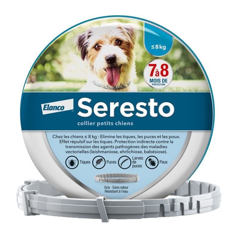 SERESTO Chien Collier Anti-Puces et Anti-Tiques -8kg 1 unité SERESTO Chien Collier Anti-Puces et Anti-Tiques -8kg 1 unité