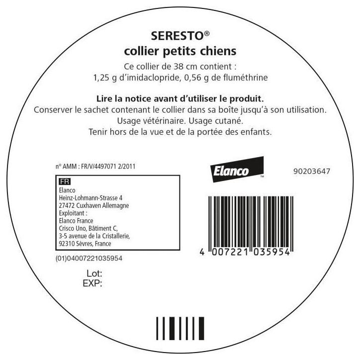 SERESTO Chien Collier Anti-Puces et Anti-Tiques -8kg 1 unité