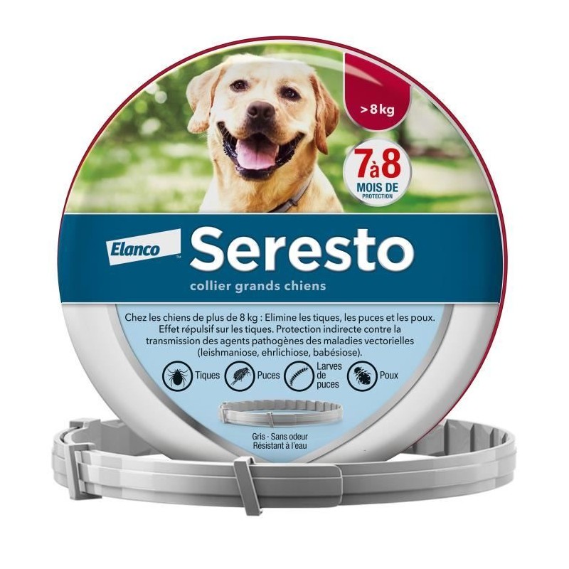 SERESTO Chien Collier Anti-Puces et Anti-Tiques +8kg 1 unité SERESTO Chien Collier Anti-Puces et Anti-Tiques +8kg 1 unité