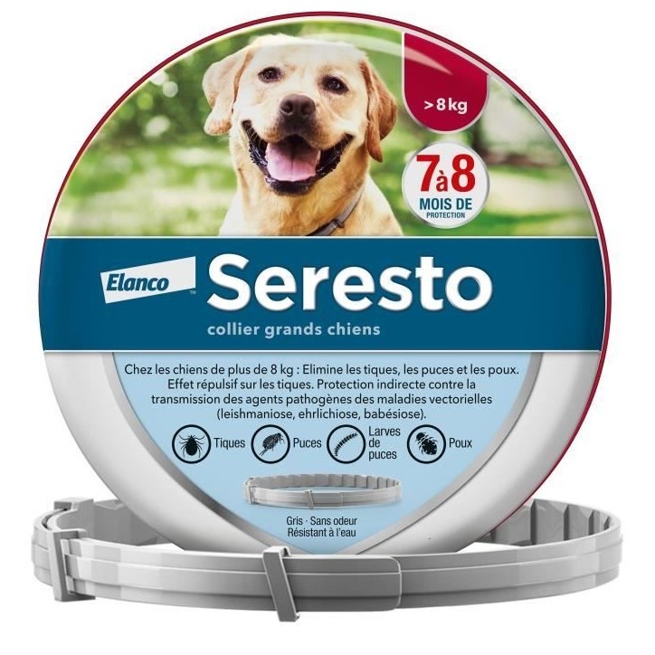 SERESTO Chien Collier Anti-Puces et Anti-Tiques +8kg 1 unité SERESTO Chien Collier Anti-Puces et Anti-Tiques +8kg 1 unité