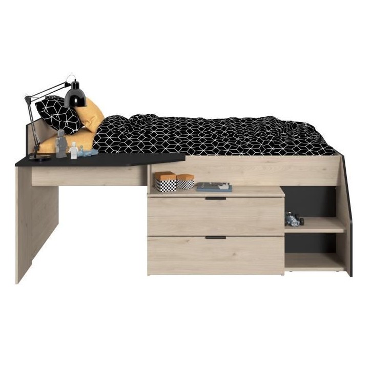 Lit Combiné enfant PARISOT Kim - Chene Jackson et Noir - 90x190/200 cm
