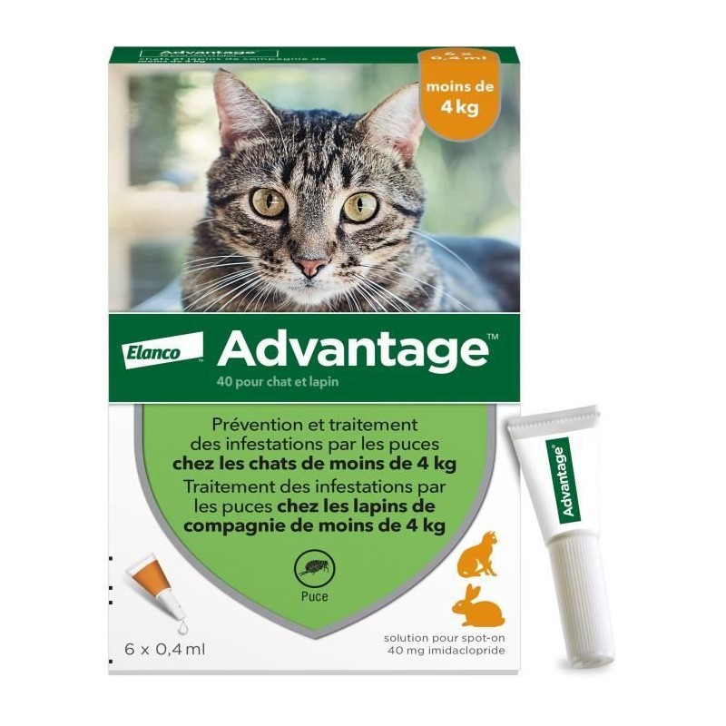 Advantage Solution Antipuce Chat Lapin 1 a 4kg 6 pipettes