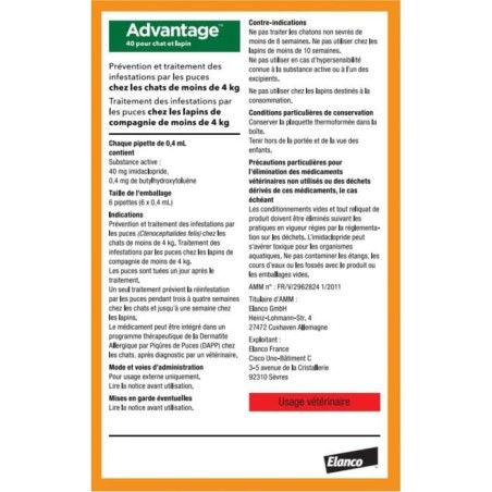 Advantage Solution Antipuce Chat Lapin 1 a 4kg 6 pipettes