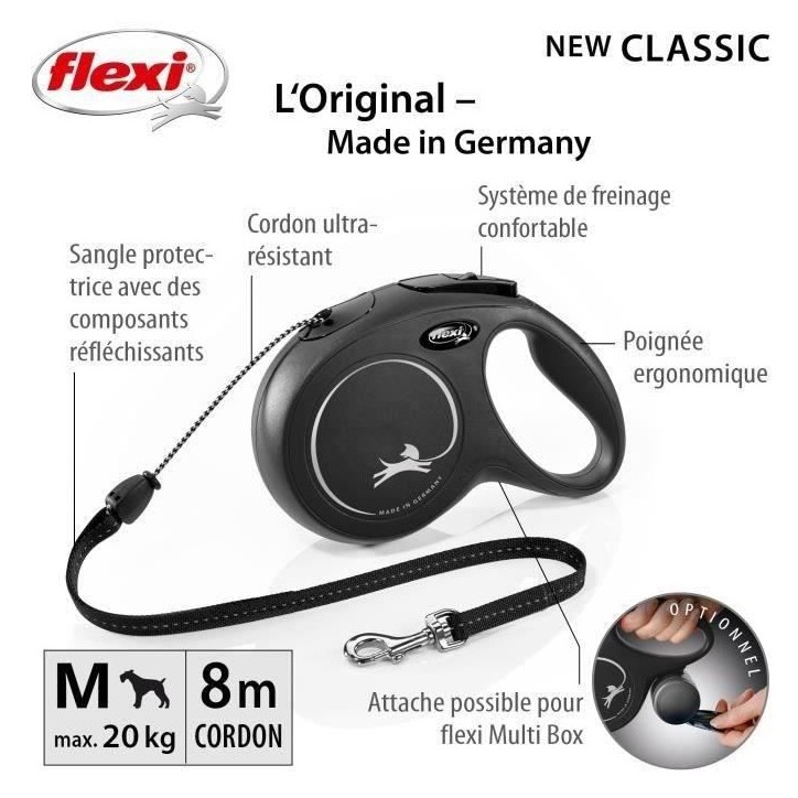 Laisse New Classic M Cord 8 m black Flexi CL20C8-251-S-20 Laisse New Classic M Cord 8 m black Flexi CL20C8-251-S-20