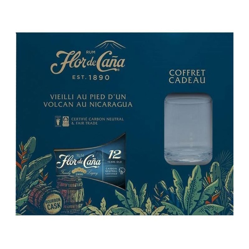 Flor de Caña - 12 ans - Coffret Rhum 40,0% Vol. 70cl + 1 verre