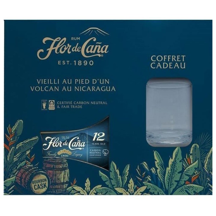 Flor de Caña - 12 ans - Coffret Rhum 40,0% Vol. 70cl + 1 verre