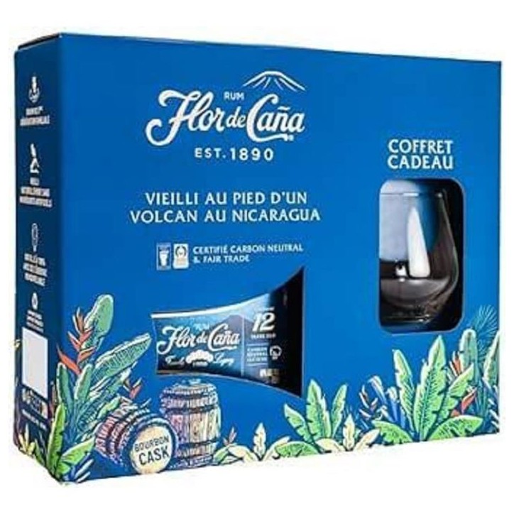 Flor de Caña - 12 ans - Coffret Rhum 40,0% Vol. 70cl + 1 verre