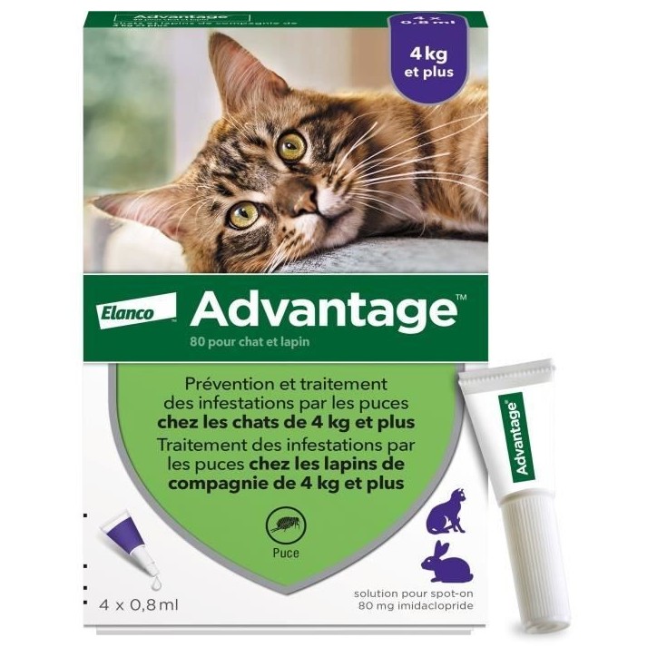 ADVANTAGE Solution Antipuce Chat Lapin +4kg 4 pipettes