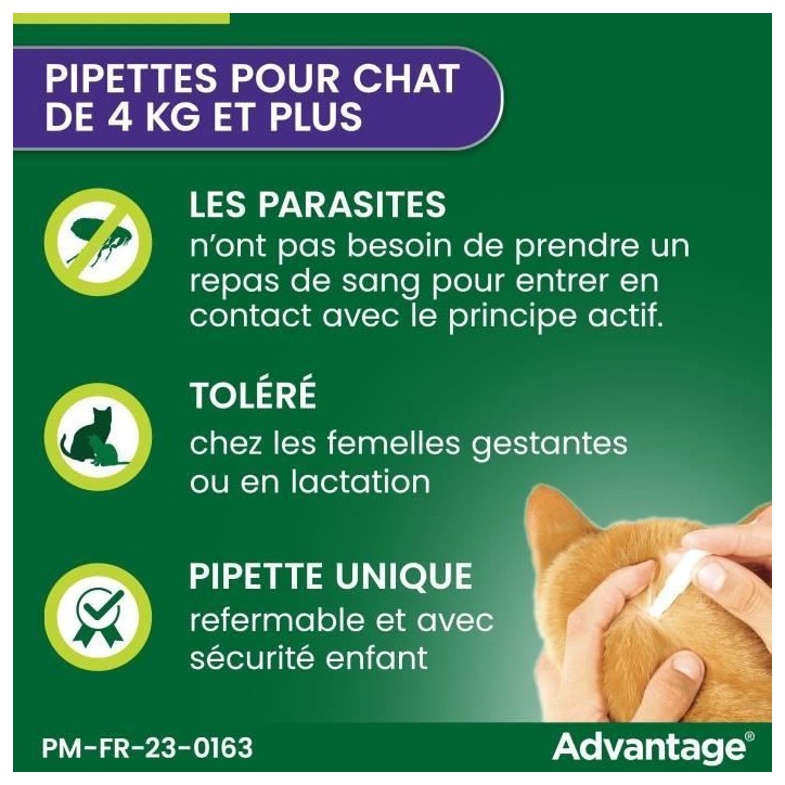 ADVANTAGE Solution Antipuce Chat Lapin +4kg 4 pipettes