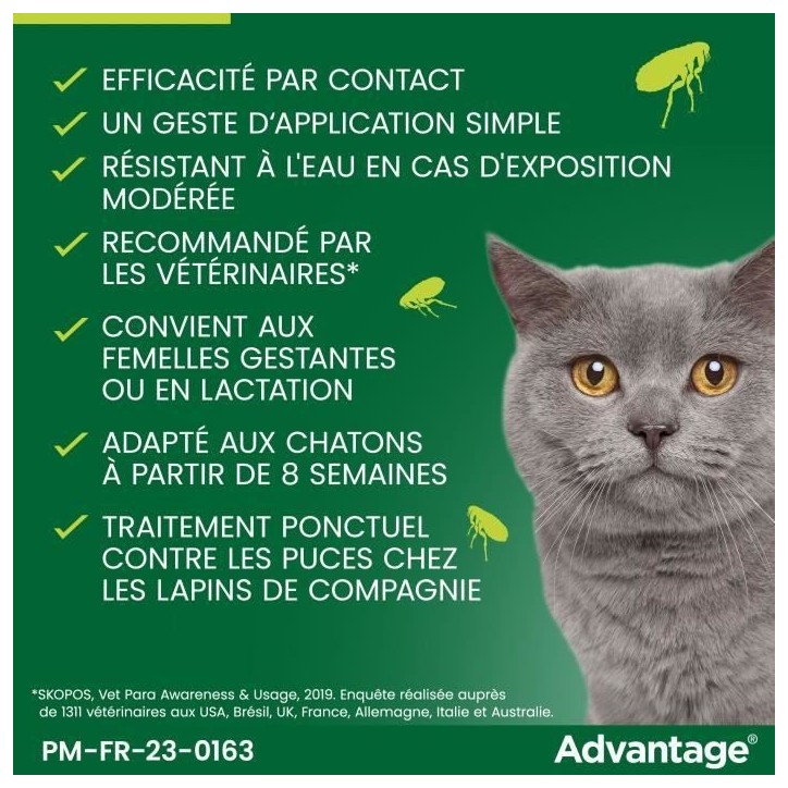 ADVANTAGE Solution Antipuce Chat Lapin +4kg 4 pipettes