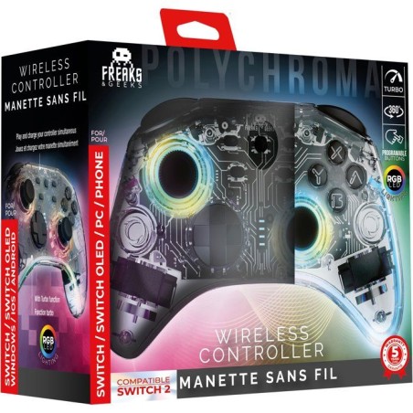 Manette Switch 1&2 - PC Polychroma Sans fil Transparente LED
