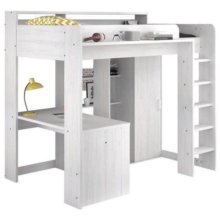 Lit combiné mezzanine enfant PARISOT Lena - Pin Petterson - Sommier inclus - 90 x 200 cm