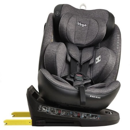 Siege-auto pivotant - BBGO - Wondersafe - Naissance a 12 ans - I-SIZE 40-150cm - ISOFIX Top tether - Gris - Fibre bambou Simili