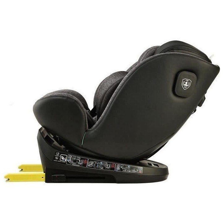 Siege-auto pivotant - BBGO - Wondersafe - Naissance a 12 ans - I-SIZE 40-150cm - ISOFIX Top tether - Gris - Fibre bambou Simili