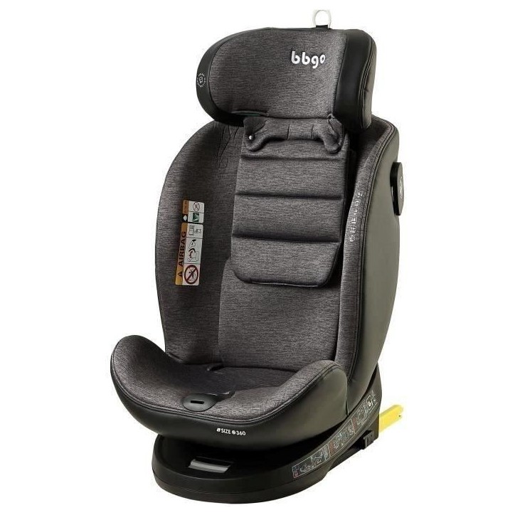 Siege-auto pivotant - BBGO - Wondersafe - Naissance a 12 ans - I-SIZE 40-150cm - ISOFIX Top tether - Gris - Fibre bambou Simili