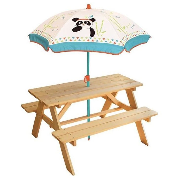 Table de Pique-nique pour Enfant - FUN HOUSE - INDIAN PANDA - Bois - Parasol inclus Table de Pique-nique pour Enfant - FUN HOUSE - INDIAN PANDA - Bois - Parasol inclus