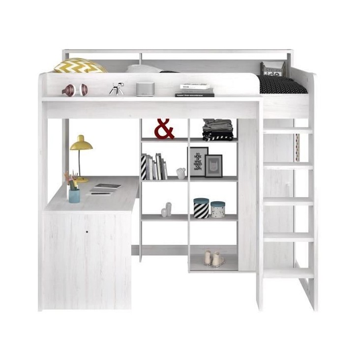 Lit combiné mezzanine enfant PARISOT Lena - Pin Petterson - Sommier inclus - 90 x 200 cm