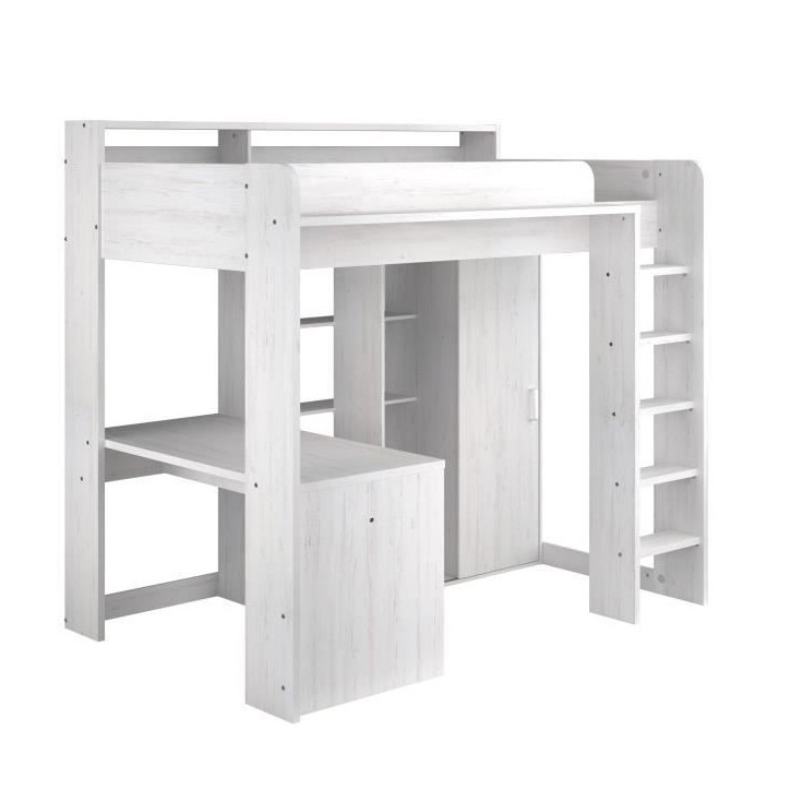 Lit combiné mezzanine enfant PARISOT Lena - Pin Petterson - Sommier inclus - 90 x 200 cm