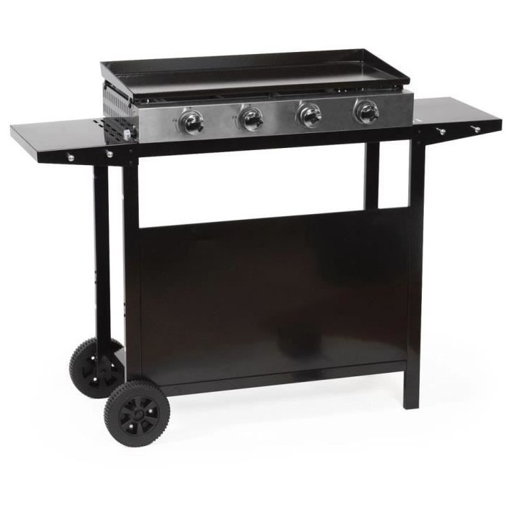 GARDEN MAX Plancha gaz MERIDA - 4 feux - Sur chariot - 127 x 46,5 x 95 cm - Acier émaillé - Surface de cuisson: 75 x 35 cm - N GARDEN MAX Plancha gaz MERIDA - 4 feux - Sur chariot - 127 x 46,5 x 95 cm - Acier émaillé - Surface de cuisson: 75 x 35 cm - N
