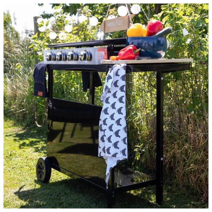 GARDEN MAX Plancha gaz MERIDA - 4 feux - Sur chariot - 127 x 46,5 x 95 cm - Acier émaillé - Surface de cuisson: 75 x 35 cm - N GARDEN MAX Plancha gaz MERIDA - 4 feux - Sur chariot - 127 x 46,5 x 95 cm - Acier émaillé - Surface de cuisson: 75 x 35 cm - N